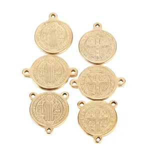 Stainless Steel Cross Pendant Round Tag DIY Jewelry Accessories Single Double Three Holes Metal Charm Gold And Steel Color