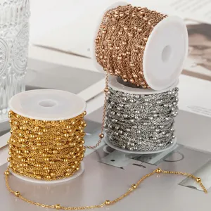 Stainless steel beaded chain DIY jewelry making supplies gold silver rose gold reels crafting