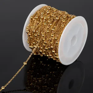 Gold plated stainless steel cross ball chain detail view, perfect for DIY jewelry making.