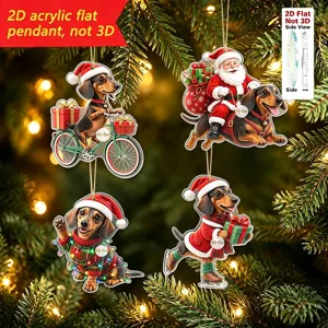 Navidad perro salchicha acrílico plano colgante adorno decoración para árbol festivo