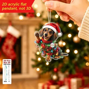 Navidad 2D acrílico plano salchicha perro colgante adorno para árbol fiesta decoración