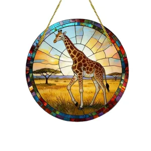 Acryl Giraffe Sonnenfänger Runde Buntglas Fenster Hängende Dekoration Innen Außen Kunst