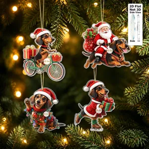 Navidad Perro Salchicha Bicicleta Colgante 2D Acrílico Plano Adorno Colgante Papá Noel Montando Perro Vacaciones Árbol Decoración Ambiente Festivo Hogar Fiesta Decoración Regalo