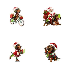 Perro salchicha de Navidad adorno colgante de acrílico 2D decoración de árbol festivo