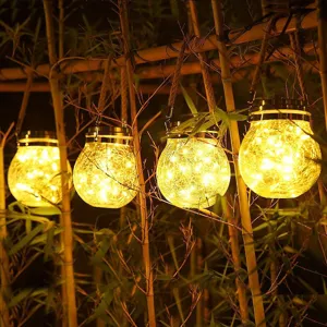 Lámpara colgante solar de vidrio agrietado decoración jardín exterior luces led decorativas