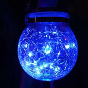 Linterna solar colgante de vidrio agrietado para jardín exterior, patio e iluminación deco.