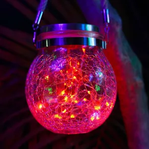 Linterna colgante de vidrio agrietado solar para jardín exterior iluminación decorativa