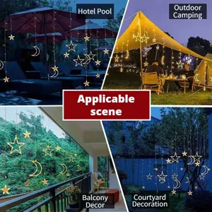Solar LED String Lights Star Moon Curtain Fairy Lights Waterproof Remote Control Warm White Colorful Decorative Lighting