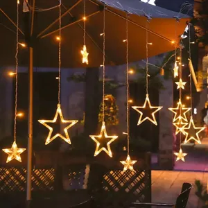 Solar LED star curtain string lights outdoor waterproof fairy lights for Christmas decoration