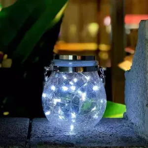 Linterna solar de vidrio agrietado luz de jardin exterior paisaje colgante LED decorativa