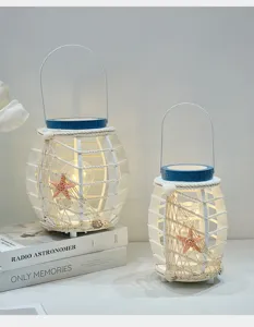 Mediterrane nautische LED decoratieve lantaarn, creatief houten nachtlamp ornament.