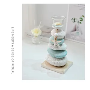 Bougeoir en Pierre Style Mediterrane Etoile de Mer en Bois Decoration de Table Cadeau