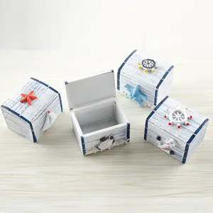 Mediterrane Holz Aufbewahrungsbox Schreibtisch Kleiner Organizer Vintage Blau Weiß Schmuckkästchen Mit Marine Motiv Dekor