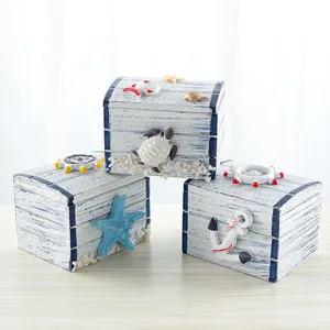 Mediterrane Holz Aufbewahrungsboxen Set, maritime Tischbox für Schmuck und kleine Dinge.