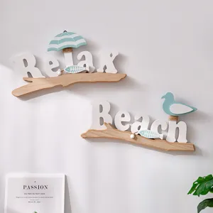 Mediterranean Style Wooden Beach Chair Seabird Wall Hanging Plaque Kids Room Bedroom Home Decorative Sign