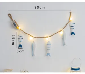 Mediterrane LED houten vis lichtsnoer kust slaapkamer muur hangende decoratie 90cm