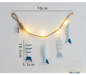 Mediterrane houten vis lichterketting muur ophangen decoratie voor slaapkamer