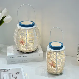 Mediterrane LED decoratieve lantaarn nachtlamp met schelpen voor huis slaapkamer decor