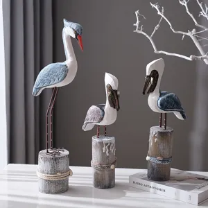Mediterranean wooden sea bird figurines desktop decoration set for home decor child room display
