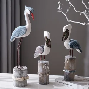 Handcrafted wooden bird figurines set nautical home decor table ornaments for room