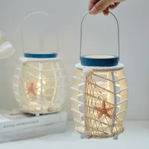 Mediterrane LED nautische nachtlantearn met schelp en zeester voor slaapkamer decoratie