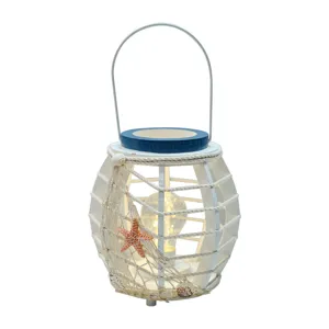 mediterrane nautische LED nachtlamp decoratieve lantaarn met zeester en schelpen voor kamer