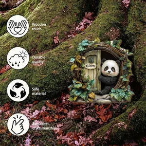 Décoration de jardin porte d'arbre panda de conte de fées, ornement mignon en résine pour cour.