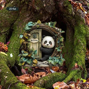 Décor de porte d'arbre de conte de fées avec panda mignon pour jardin et micro-paysage.