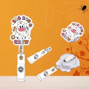 Halloween Ghost Nurse Badge Reel Retractable ID Card Holder Cute Acrylic Reel For Office