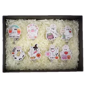 Halloween ghost nurse badge reel set, acrylic retractable ID card holders for medical staff.