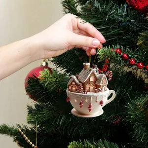 Kerst peperkoekhuisje theekop ornament hangende decoratie voor kerstboom feestelijk