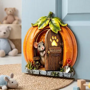 Ornement en résine de porte de souris citrouille de conte de fées pour jardin extérieur