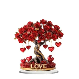 Statuetta di albero d'amore di rosa rossa decorazione da tavola regalo romantico