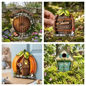 Porte de jardin de fees miniature arbre resine ornement jardin exterieur paysage decor.