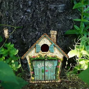 Porte Miniature de Cabane de Jardin de Fées Résine Micro Paysage Décoration d'Arbre Extérieur