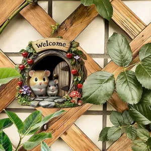 Charmante figurine resine trou d'arbre souris jardin decoration exterieure ornament