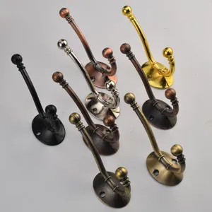 European Retro Metal Coat Hook Wall Mounted Double Robe Hook Heavy Duty Hat Hanger For Cabinet Door Wall Decor