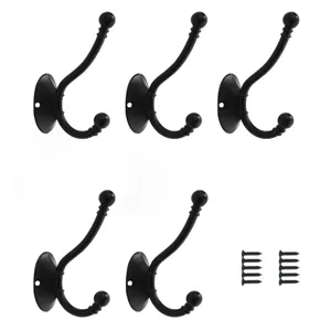 Black vintage coat hooks set wall mounted metal robe hooks with screws for home decor