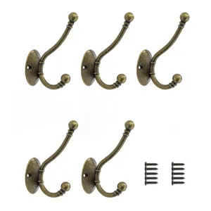 Vintage bronze coat hooks wall mounted, retro single clothes hat hooks with screws set
