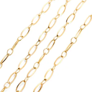 Detailed macro shot of 4mm gold stainless steel oval link chain jewelry DIY accessory.