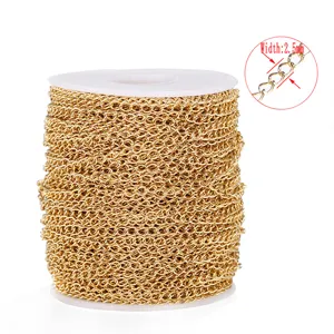 Gold plated stainless steel DIY chain roll, durable metal extension for jewelry making.