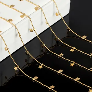 Detail shot of stainless steel bead chain with cute star charms, perfect for DIY jewelry making.