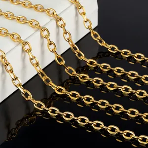 Chaine maillons O facettees plaquee or en acier inoxydable pour colliers bijoux DIY details