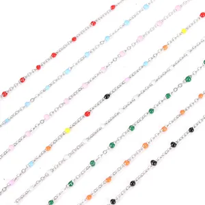 Stainless steel colorful enamel beaded chains for DIY jewelry making material close up detail.