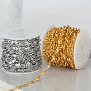 Stainless steel heart chain roll for DIY jewelry making, gold and silver handmade necklace accessories