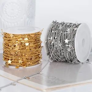 Stainless steel star bead chain roll for DIY necklace bracelet jewelry making supplies.