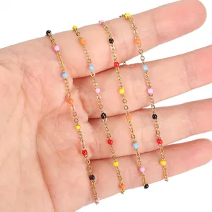 Stainless steel enamel bead chain colorful DIY jewelry making supplies for handmade crafts.