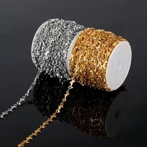 Close up detail of stainless steel dolphin chain roll, perfect for DIY jewelry making crafts.