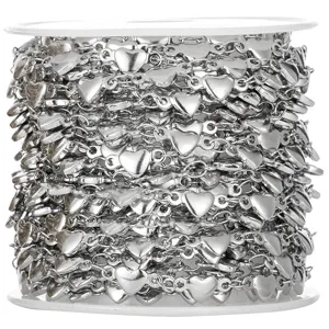 Stainless steel heart chain detail view, DIY jewelry making accessory wire spool.