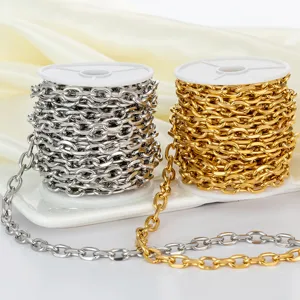 Detail de chaine ronde en acier inoxydable, bobine de fourniture pour bijoux do it yourself.
